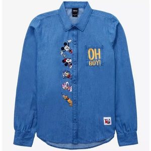 Disney Mickey and Minnie's Runaway Railway Women's Long Sleeve Woven Button-Up